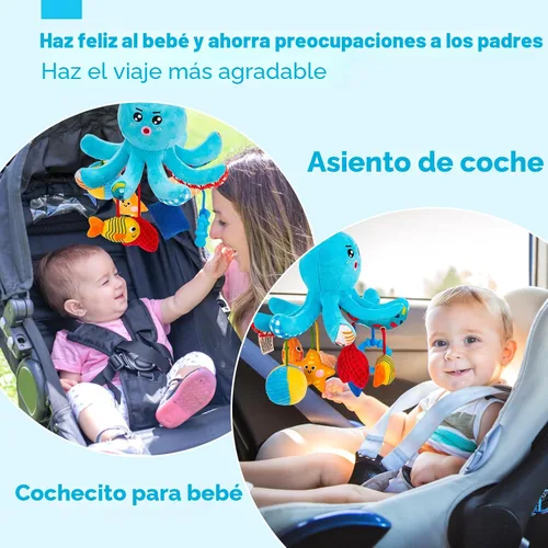 Vista 7 de Hahaland - Juguetes para bebés de 0 a 6 meses, asiento de automóvil, juguete de pulpo de peluche con cuerdas de tracción Infant Hanging Toy for