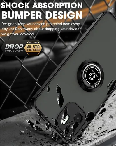 Vista 6 de QUIETIP Funda compatible con Xiaomi Redmi A1 / Redmi A2 4G con protector de pantalla, TPU + policarbonato duro a prueba de golpes, anillo magnético