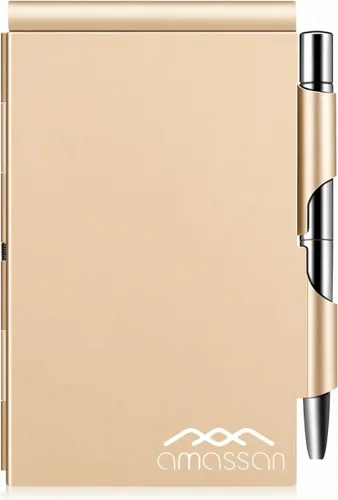 Vista 13 de Cuaderno pequeño de metal, mini bloc de notas, bloc de notas de bolsillo pequeño, estuche de aluminio con mini bolígrafo de metal y hojas de 60