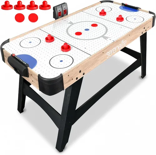 Vista 8 de SereneLife 58in Powered Air Hockey Table Upgraded 700mA 12v 2X Powerful Motor, 4 Player 4 Pucks 2 Pushers, Full-Size Arcade Style, Inline Power