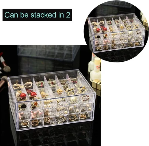 Vista 5 de CLUQMEIK Caja organizadora de aretes acrílico transparente para aretes collares cuentas organizador de puntas de uñas caja de joyería con 72