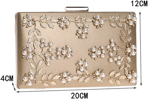 Vista 6 de TENDYCOCO Bolso de noche floral con cuentas para banquete, bolso de cóctel de perlas para mujer (dorado), Oro