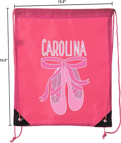 Vista 2 de Mato & Hash Bolsas de baile personalizadas, mochilas con cordón de ballet, mochilas de baile personalizadas para niñas, Zapatos 2-rosa, Cordón