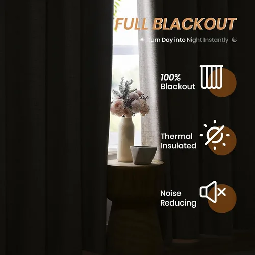 Vista 3 de Cortinas opacas de lino beige Melodieux de 63 pulgadas de largo para dormitorio, sala de estar, 100% cortinas con ojales para bloquear la luz