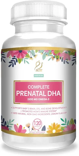 Vista 2 de Actif DHA prenatal completo con 1500 mg de omega-3, 100% natural, DHA orgánico, EPA, Omega 3 - Sin OMG, 90 gomitas