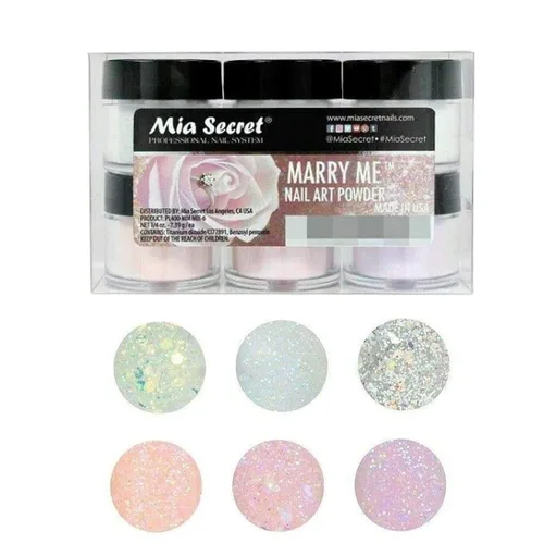 Vista 2 de Mia Secret - Colección de polvo acrílico para uñas, polímero Marry ME, 6 piezas