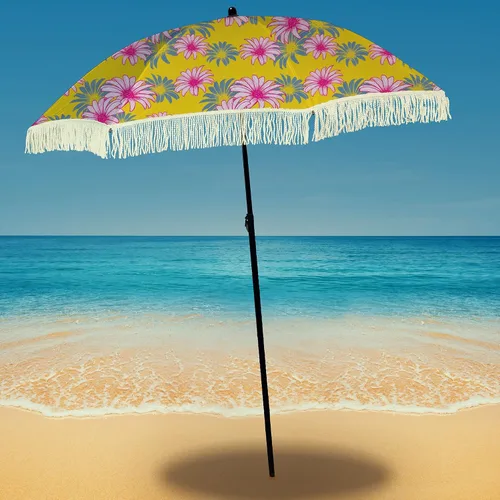 Vista 38 de Sombrilla de playa para arena, resistente al viento, con bolsa de anclaje de arena, portátil, flecos, bolsa de mezclilla, cuenta con parte inferior