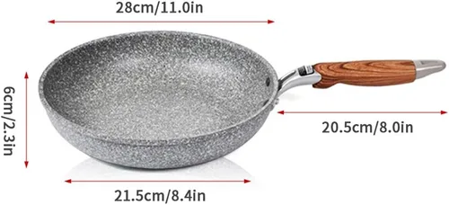 Vista 2 de Sartén antiadherente de piedra de mármol con mango de baquelita resistente al calor, sartén de huevo de inducción de granito apto para lavavajillas