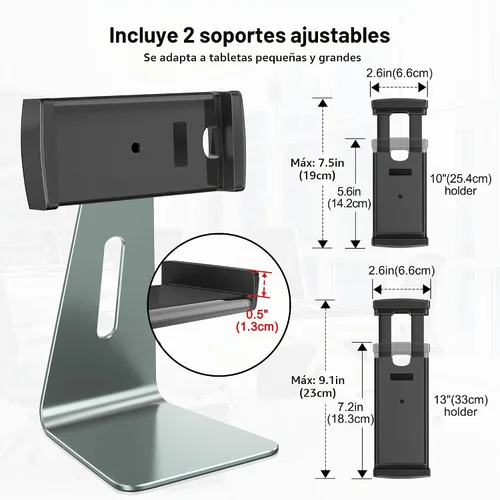 Vista 5 de AboveTEK Elegante soporte para tableta, soporte de aluminio para tabletas de 7 a 13 pulgadas, quiosco de escritorio compatible con iPad Pro Air Gris