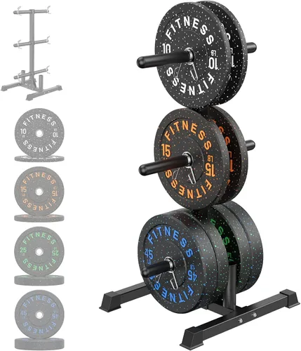 Vista 10 de Olympic Barbell Set, 2-Inch Bumper Plates with Weight Plate Rack Colored Crumb Rubber Weight Plates for Weight Lifting & Strength Training, 90–530