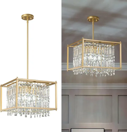 Vista 24 de LMQNINE Modernas lámparas colgantes negras para isla de cocina, lámpara de araña de cristal, iluminación colgante ajustable de granja para comedor