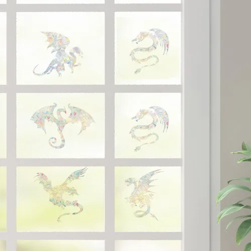 Vista 6 de INFUNLY 6 calcomanías de cristal de dragón arcoíris – Calcomanías de prisma de alerta de ventana anticolisión, no adhesivas, prisma arcoíris