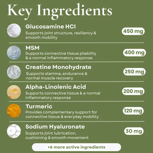 Vista 5 de Masticables suaves para perros, soporte articular con glucosamina, MSM, creatina, ácido hialurónico, cúrcuma, EPA y DHA, soporta articulaciones
