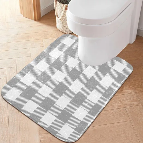 Vista 24 de Tapete de baño a cuadros de tablero de ajedrez, suave, absorbente, lavable, tapete de baño para piso de baño, tapete de baño antideslizante
