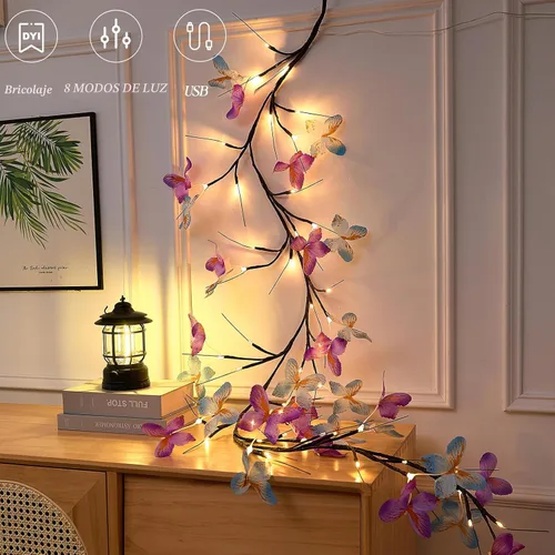 Vista 2 de Willow - Luz de vid con mariposa 48 LED de 5.9 pies, decoración de pared encantada, 8 modos de luz para decoración de pared interior del hogar
