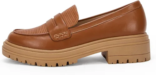 Vista 5 de Mocasines de plataforma para mujer, cómodos, de tacón grueso, sin cordones, punta redonda, para negocios, trabajo