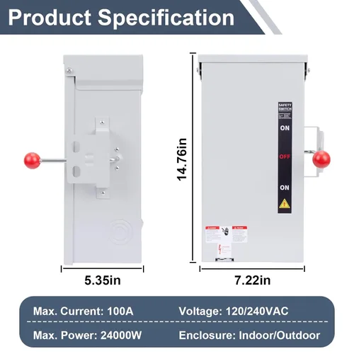 Vista 7 de Interruptor de Transferencia de Generador de 100A, Interruptor de Seguridad Universal de Doble Tiro de 24000W, Interruptor de Transferencia Manual
