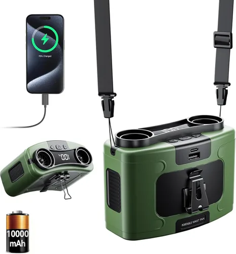 Vista 12 de Astaowl ventilador de cintura personal de 12000 mAh, clip recargable USB para la cintura para trabajar, 10 velocidades y 23H de enfriamiento