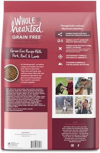 Vista 2 de WholeHearted by Petco - Receta de carne de cerdo y cordero sin granos, comida seca para perros, 40 libras.