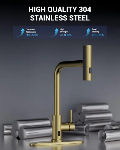 Vista 9 de APPASO Grifo de Cocina Dorado Sin Contacto con Rociador Desplegable, Grifo de Fregadero de Cocina con Sensor de Movimiento Tipo Cascada con Mango