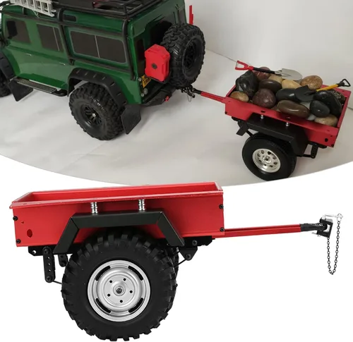 Vista 8 de Escala 1/10 RC Car Hitch Trailer Modelo de aleación de aluminio Juguete para niños Ajuste para RC Car (rojo)
