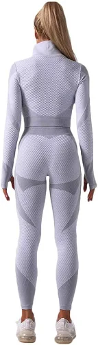 Vista 6 de Veriliss Conjunto de 3 piezas de entrenamiento sin costuras para mujer, gimnasio, deportes, escuela, correr, yoga, ropa deportiva