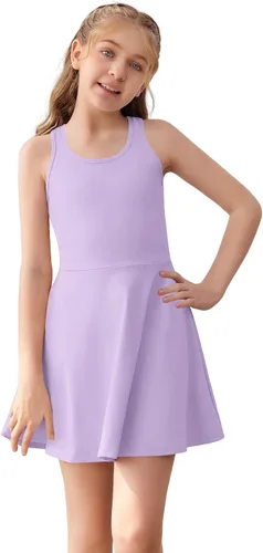Vista 19 de Haloumoning Vestido de tenis sin mangas para niñas, vestido atlético de Negro