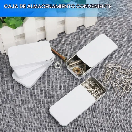Vista 6 de GENHAKON 50 recipientes de lata de 2.36 x 1.3 x 0.43 pulgadas, caja de lata rectangular de metal con tapa deslizante para artículos pequeños, como