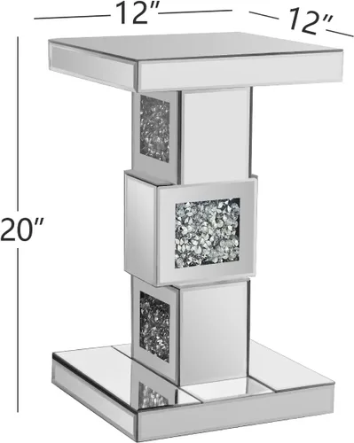 Vista 2 de Mesa auxiliar plateada con incrustaciones de cristal, mesa auxiliar moderna, mesa auxiliar cuadrada pequeña para sala de estar, dormitorio