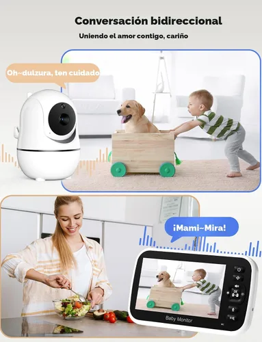Vista 4 de GoodBaby Monitor de bebé de 5 pulgadas con cámara y audio, sin WiFi seguro FHSS, batería de 30 horas, PTZ remoto, visión nocturna automática