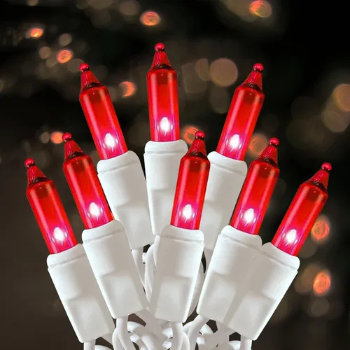 Vista 11 de Luces de Navidad, 100 unidades, luces de cadena rosadas para árbol de Navidad con cable blanco para decoración de Navidad al aire libre e