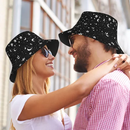 Vista 6 de Lindo sombrero de pescador con estampado de dibujos animados de gato azul claro Kawaii para adultos, mujeres, hombres, niñas y niños, unisex