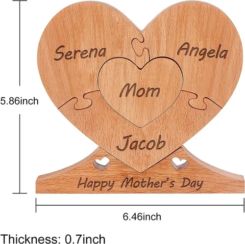 Vista 5 de Rompecabezas de corazón con nombre de madera, texto artístico personalizado con rompecabezas de corazón con nombre de familia de 1 a 8, perfecto