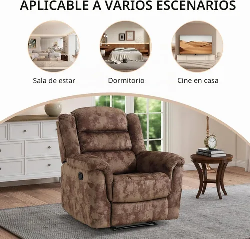 Vista 6 de EBELLO - Silla reclinable manual, sofá reclinable de tela suave con apoyabrazos y respaldo acolchado para sala de estar, dormitorio, color marrón