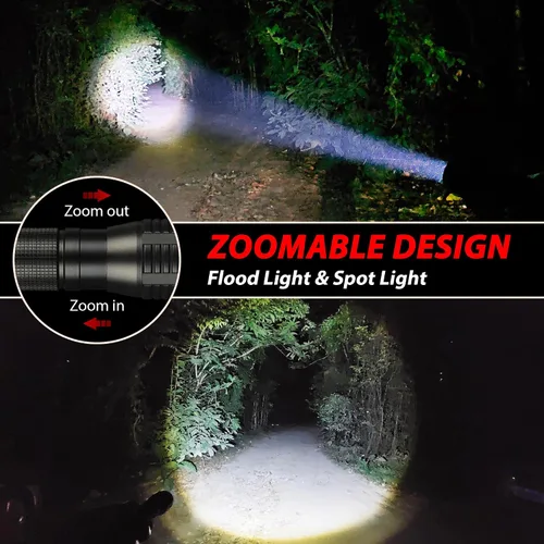 Vista 5 de Linterna LED resistente al agua, grado militar, 2000 lúmenes, 3 modos, función de zoom, linterna ultra brillante, paquete de 2