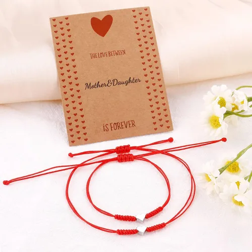 Vista 2 de Regalos para el día de la madre para mamá, hilo rojo, para madre e hija, juego de 2 pulseras de corazón a juego para mamá y yo, pulsera roja