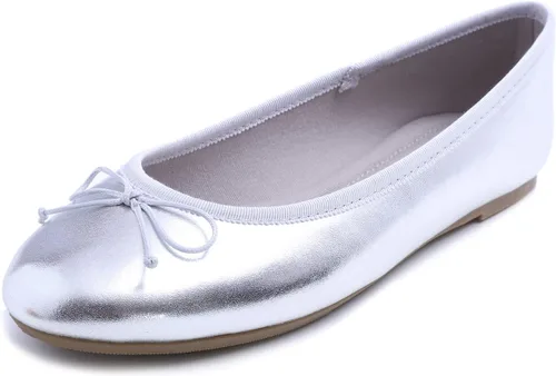Vista 27 de FEVERSOLE Zapatos planos de ballet de patente para mujer, color macarrón colorido Beige