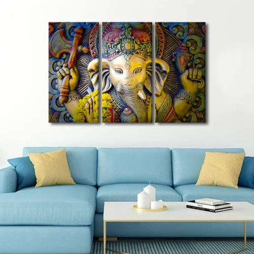 Vista 3 de TUMOVO Arte de pared de Dios hindú para sala de estar, lienzo de Ganesha, arte de pared de escultura de elefante, cuadros modernos, arte