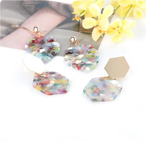 Vista 7 de ORAZIO Juego de collar largo con colgante y aretes acrílicos para mujeres y niñas, aretes de gota con dije, collares con dije, juego de judería