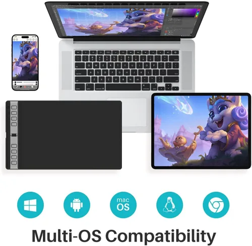 Vista 4 de HUION Inspiroy - 2 tabletas de dibujo grandes con rueda de desplazamiento, 3 juegos de 8 teclas personalizadas, bolígrafo sin batería para arte