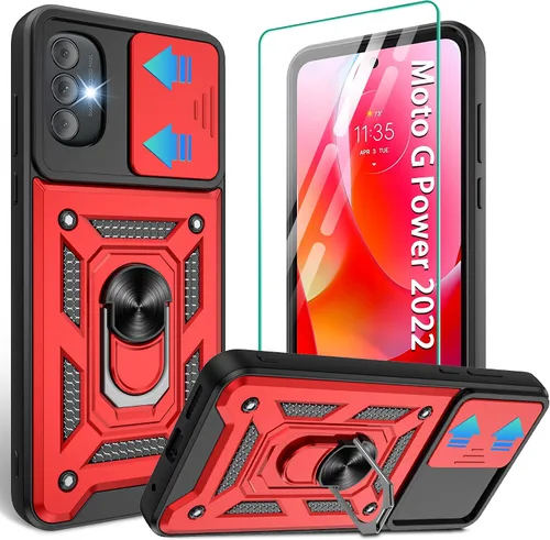 Vista 20 de Gritup Funda para Moto G Stylus 5G-2021 con cubierta deslizante para cámara 1 paquete de protectores de pantalla HD Soporte de metal giratorio