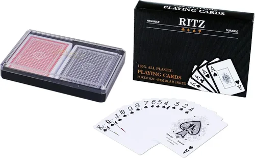 Vista 2 de 2 juegos de cartas de póker, tamaño Ritz, 100 % plástico, en caja de plástico
