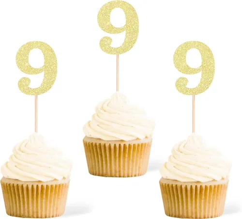 Vista 21 de Gexolenu 24 piezas doradas de doble cara para cupcakes de primer cumpleaños, decoración de pasteles, decoración de primera fiesta de cumpleaños Oro