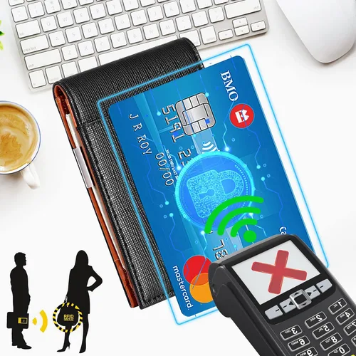 Vista 5 de Cartera plegable para hombre con clip para dinero, bolsillo frontal minimalista de cuero con bloqueo RFID