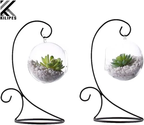 Vista 2 de K KILIPES Paquete de 2 soportes de exhibición de adornos de 15.25 pulgadas de alto, soporte de metal negro de hierro para colgar plantas de aire