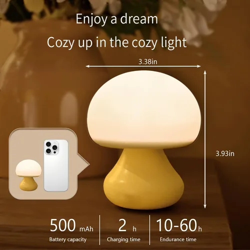 Vista 3 de Vivilumens Luz nocturna de hongos para niños, control táctil regulable de 3 niveles, temporizador de apagado automático, silicona segura para bebés