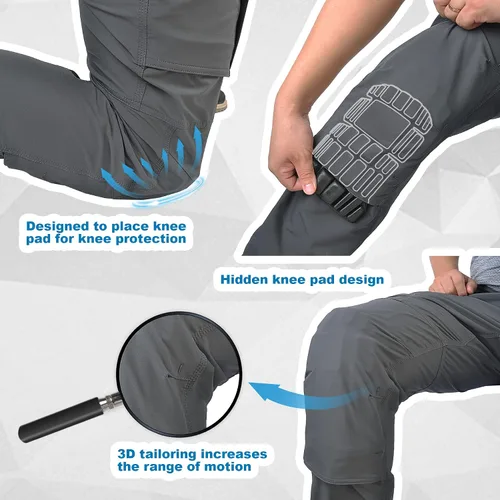 Vista 5 de Pantalones cargo elásticos en 4 direcciones para hombre para todas las estaciones con múltiples bolsillos