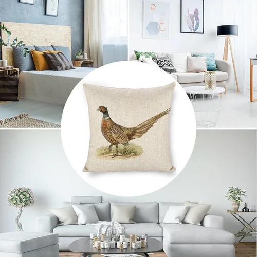 Vista 4 de Funda de almohada de lino con diseño de faisán dorado de 18 x 18 pulgadas, funda de cojín decorativa de doble cara para sofá, cama, silla y automóvil