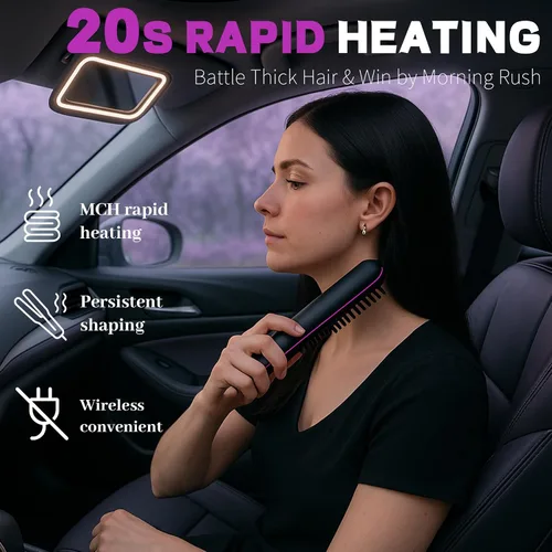 Vista 2 de NUMOYA Go Brush Pro 2026 - Cepillo alisador de cabello inalámbrico portátil para mujer (rosa)