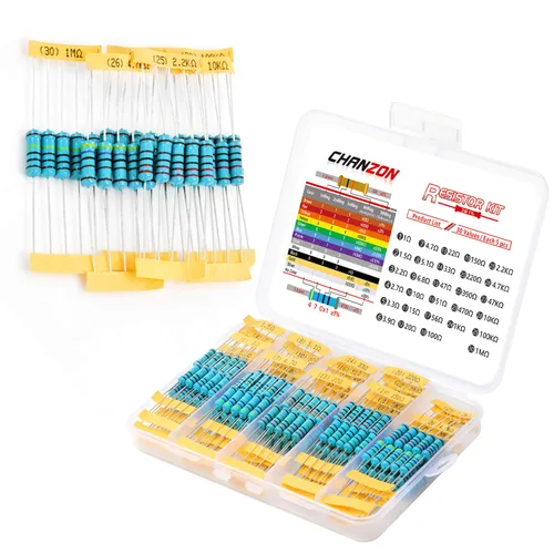 Vista 8 de Chanzon 60 valores 1/4W (0.25 vatios) Kit de resistencias fijas de película metálica 300 piezas 1R-4.7MR Ω ohmios ±1% Tolerancia 0.01 MF